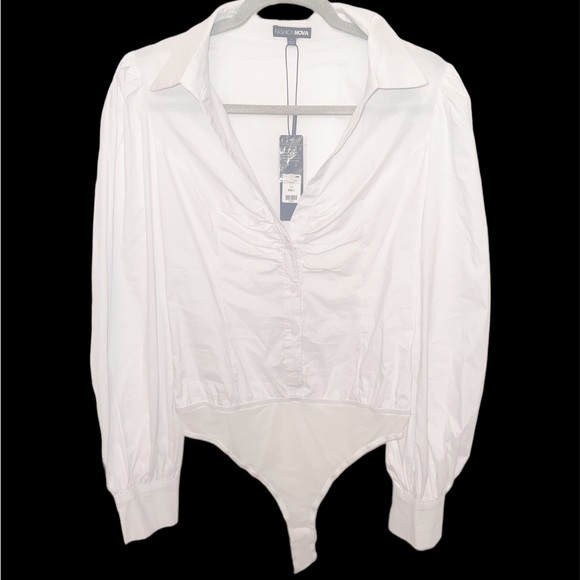 Fashion Nova Cashin’ Out Poplin Bodysuit- White - Picture 4 of 9